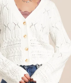 Willow & Root Pointelle Cropped Cardigan Sweater White Online