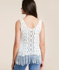 Daytrip Pointelle Fringe Sweater Tank Top Cream Discount