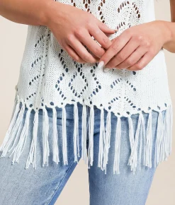 Daytrip Pointelle Fringe Sweater Tank Top Cream Discount