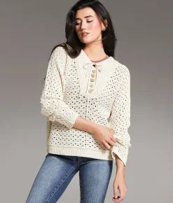 Tops | BKE Pointelle Henley Sweater Cream
