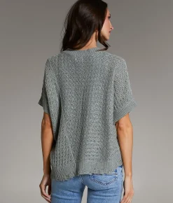 BKE Pointelle Oversized Sweater Vetiver Best
