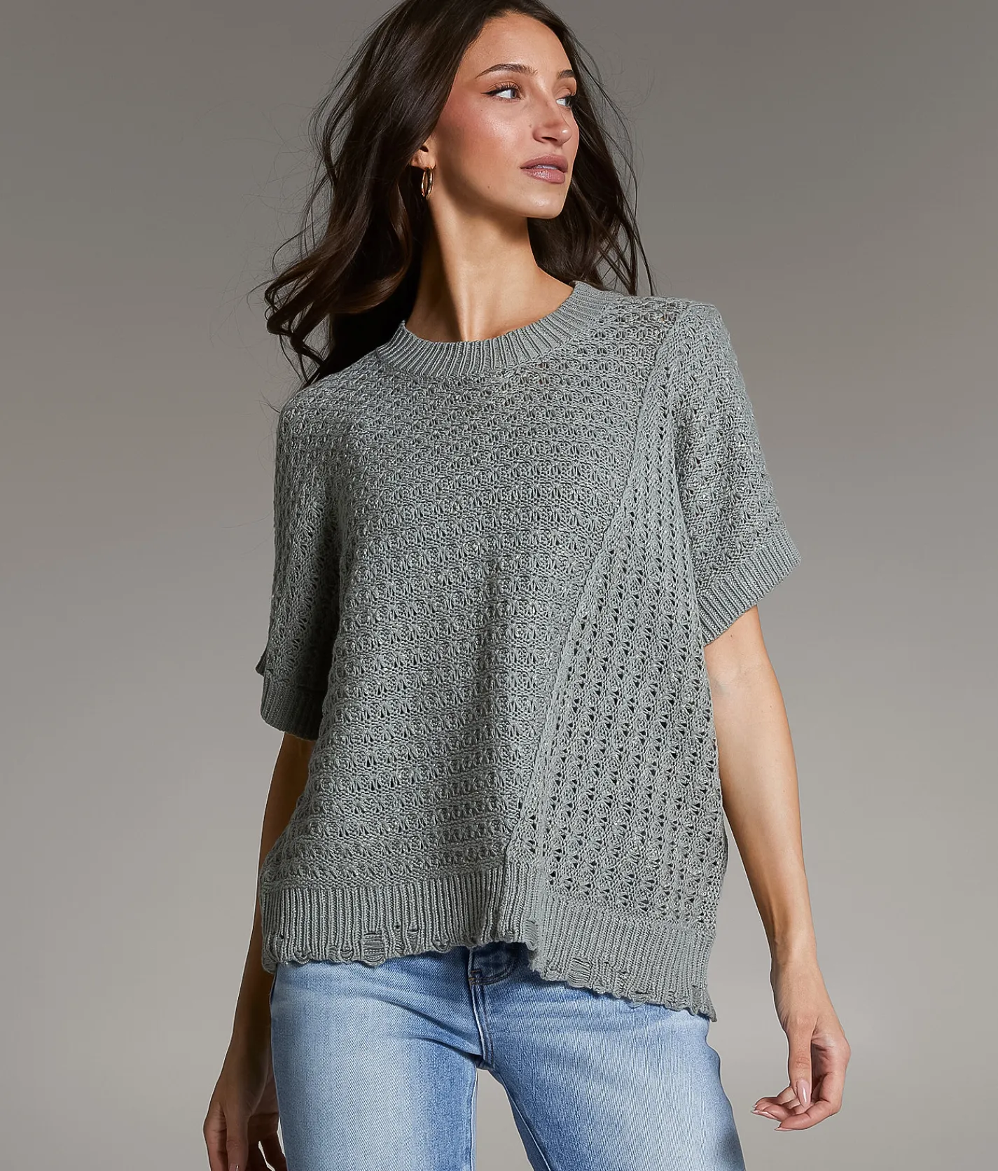 BKE Pointelle Oversized Sweater Vetiver Best
