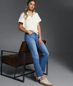 Buckle Black Pointelle Quarter Zip Sweater Cream Outlet