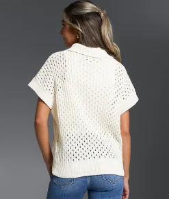 Buckle Black Pointelle Quarter Zip Sweater Cream Outlet