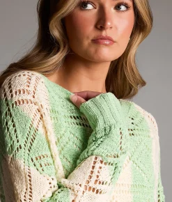BKE Pointelle Striped Sweater Grn Cream Online