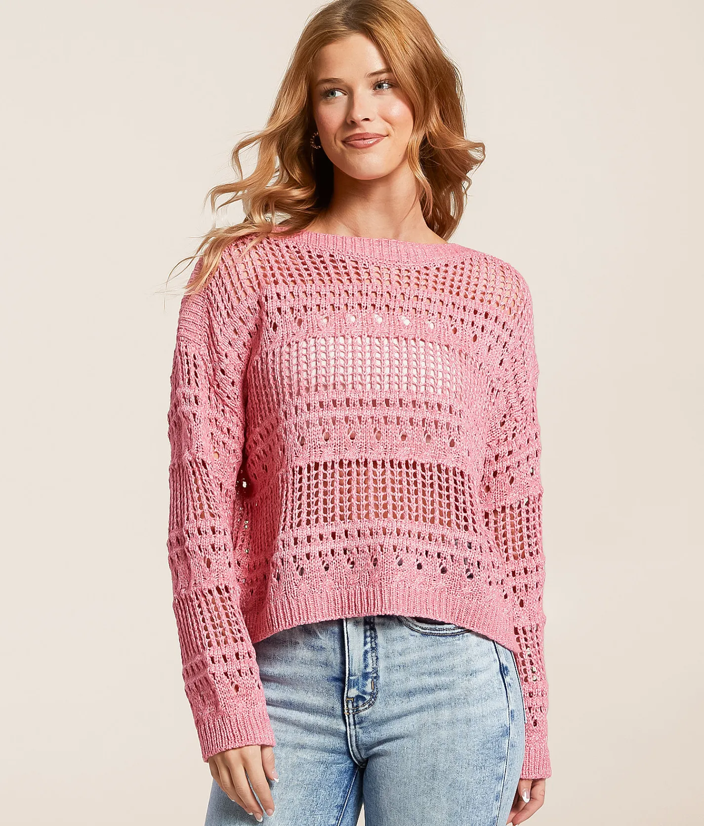 Tops | Willow & Root Pointelle Sweater Tea Rose
