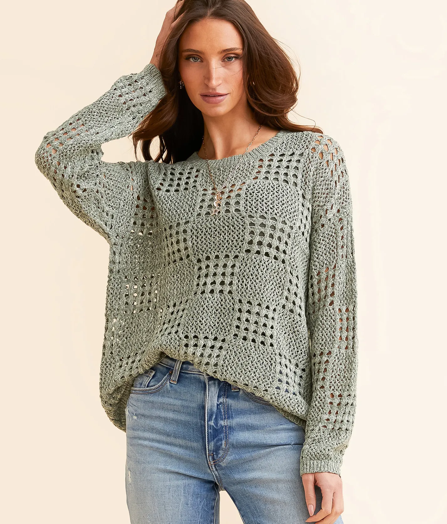 Tops | BKE Pointelle Sweater Green
