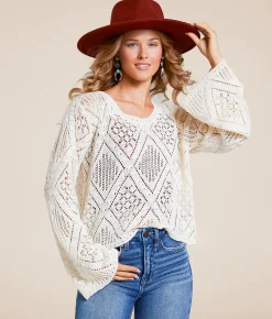 Tops | Willow & Root Pointelle Sweater Cream