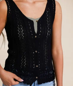 Tops | Daytrip Pointelle Sweater Tank Top Black