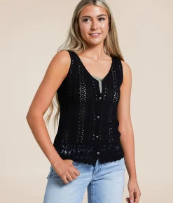 Tops | Daytrip Pointelle Sweater Tank Top Black