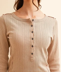 Tops | BKE Pointelle Washed Henley Natural