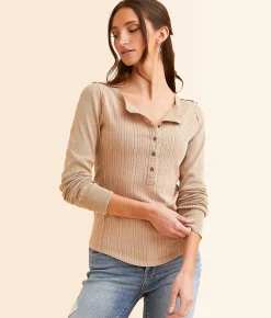 Tops | BKE Pointelle Washed Henley Natural