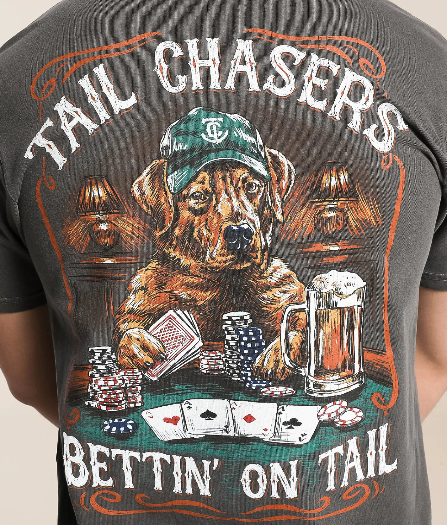 Tail Chasers Club Poker Dogs T-Shirt Pepper Pigment Dye Online