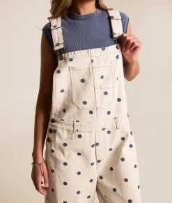 Rompers & Jumpsuits | Peach Love California Polka Dot Barrel Overalls Cream Navy
