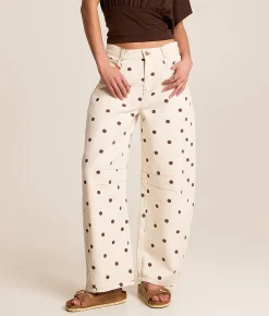 Peach Love California Polka Dot Barrel Pant Cream Brown Clearance