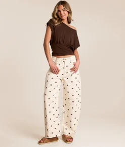Peach Love California Polka Dot Barrel Pant Cream Brown Clearance