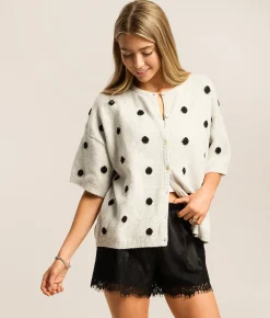 Tops | LE LIS Polka Dot Cardigan Sweater Brown White Dot