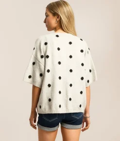 Tops | LE LIS Polka Dot Cardigan Sweater Brown White Dot