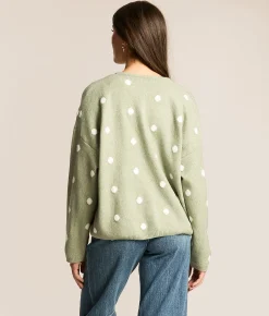 LE LIS Polka Dot Cardigan Sweater Ivory Sage Dot Clearance