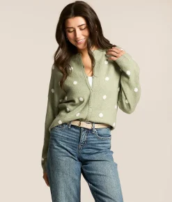 LE LIS Polka Dot Cardigan Sweater Ivory Sage Dot Clearance