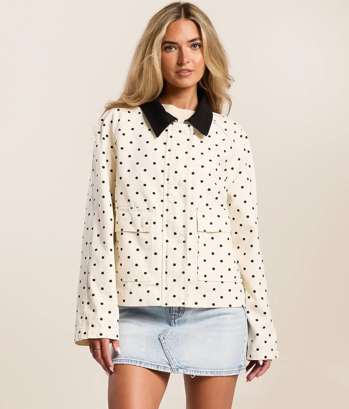 1 Sunset Lane Polka Dot Denim Jacket Cream Black Best