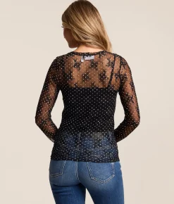 Tops | Willow & Root Polka Dot Floral Lace Top Black