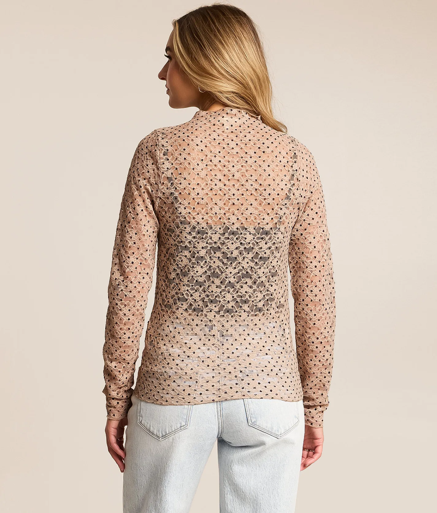 Willow & Root Polka Dot Lace Top Taupe Hot