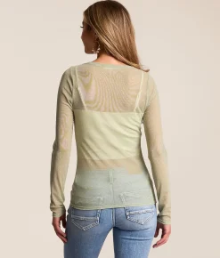 Tops | Willow & Root Polka Dot Mesh Top Laurel Green