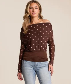Willow & Root Polka Dot Mesh Top Brown Online