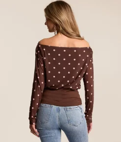 Willow & Root Polka Dot Mesh Top Brown Online