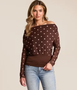Willow & Root Polka Dot Mesh Top Brown Online