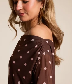 Willow & Root Polka Dot Mesh Top Brown Online