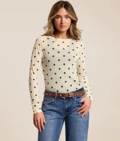 Tops | Willow & Root Polka Dot Mesh Top Cream