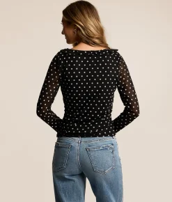 Tops | Willow & Root Polka Dot Mesh Top With Detachable Scarf Black