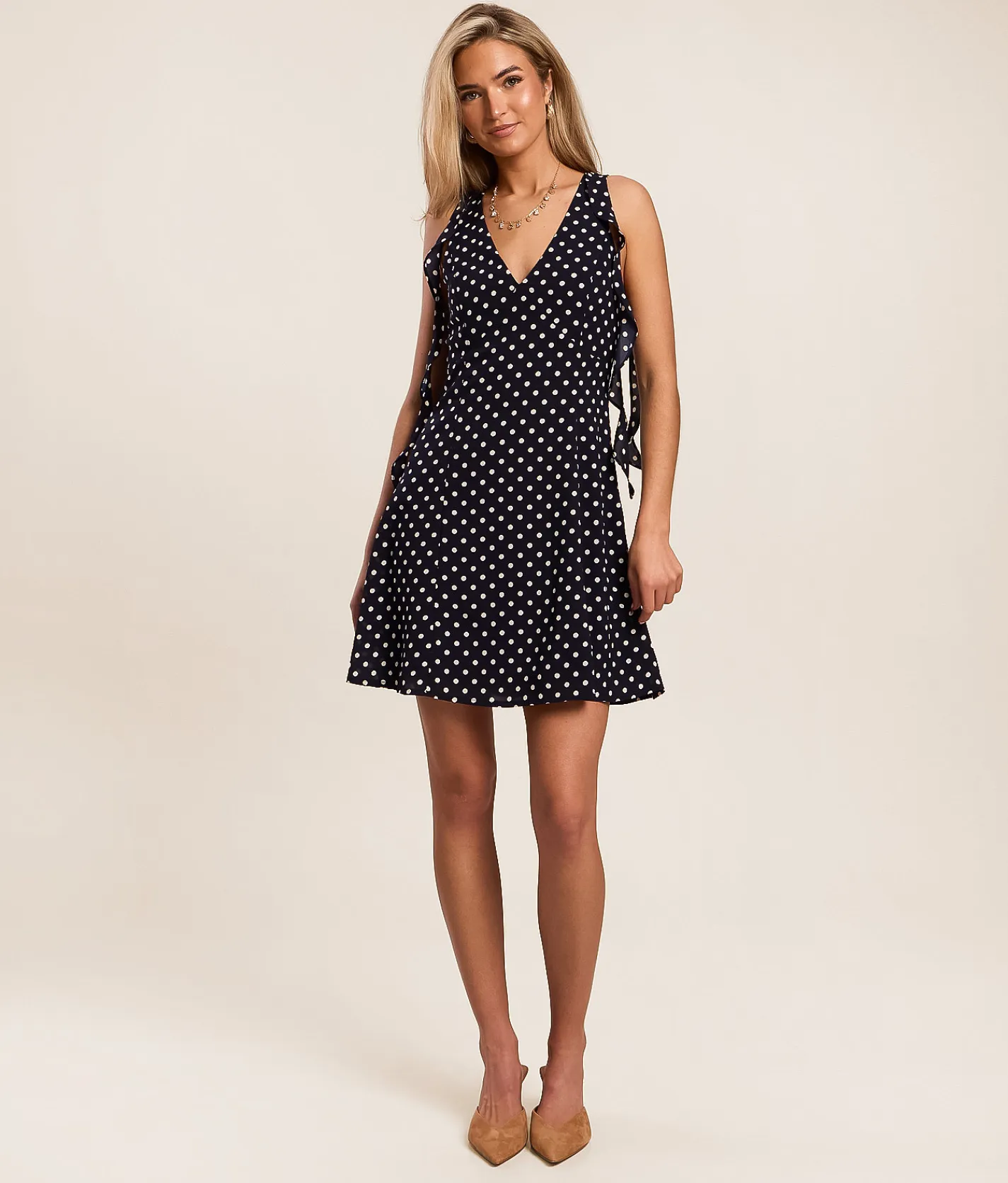Willow & Root Polka Dot Mini Dress Navy White Clearance