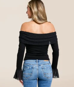 Willow & Root Polka Dot Off The Shoulder Top Black Sale