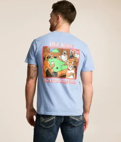 Old Row Pool Dogs T-Shirt Washed Denim New