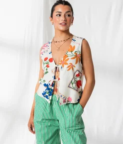 Tops|Coats & Jackets | 33 Coastal Post Card Floral Vest Cream Multi