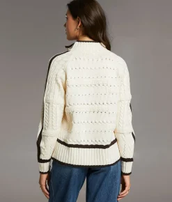 Tops | BKE Prep Edit - Mixed Cable Knit Sweater Cream Brown