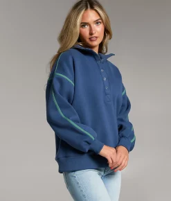 Tops | BKE Prep Edit - Mock Neck Half Snap Pullover Navy