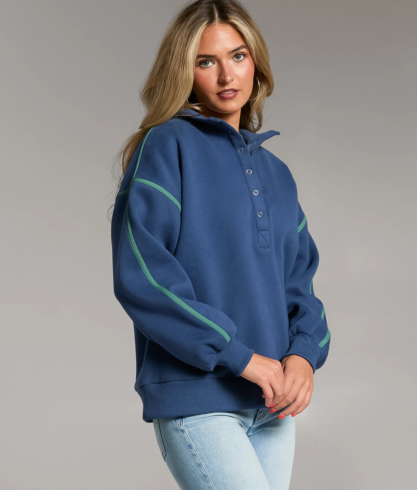Tops | BKE Prep Edit - Mock Neck Half Snap Pullover Navy