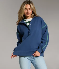 Tops | BKE Prep Edit - Mock Neck Half Snap Pullover Navy