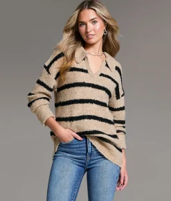 BKE Prep Edit - Nubby Striped Sweater Beige Black Online