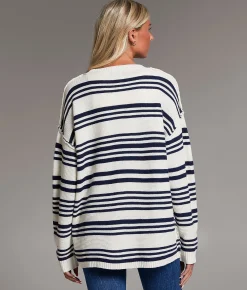 Tops | BKE Prep Edit - Striped Cardigan Sweater Navy White