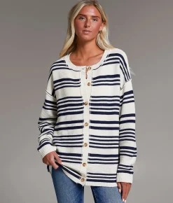 Tops | BKE Prep Edit - Striped Cardigan Sweater Navy White