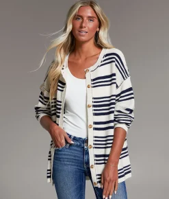 Tops | BKE Prep Edit - Striped Cardigan Sweater Navy White