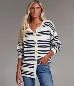 Tops | BKE Prep Edit - Striped Cardigan Sweater Navy White