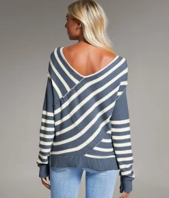 BKE Prep Edit - Striped Crossover Sweater China Blue Cream Online