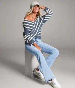 BKE Prep Edit - Striped Crossover Sweater China Blue Cream Online