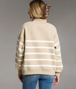 Tops | BKE Prep Edit - Striped Half Snap Pullover Humus
